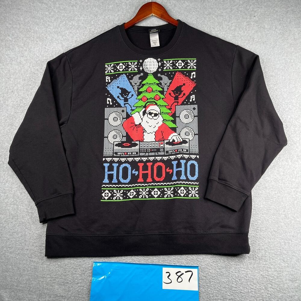 Santa DJ Music Christmas Sweater Fifth Sun 2XL Black Graphic Print Casual Ho Ho